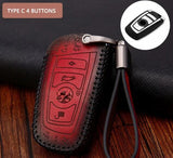 BMW Leather Key Cover Red/Brown/Blue - BavarianMotorWorkshop.com